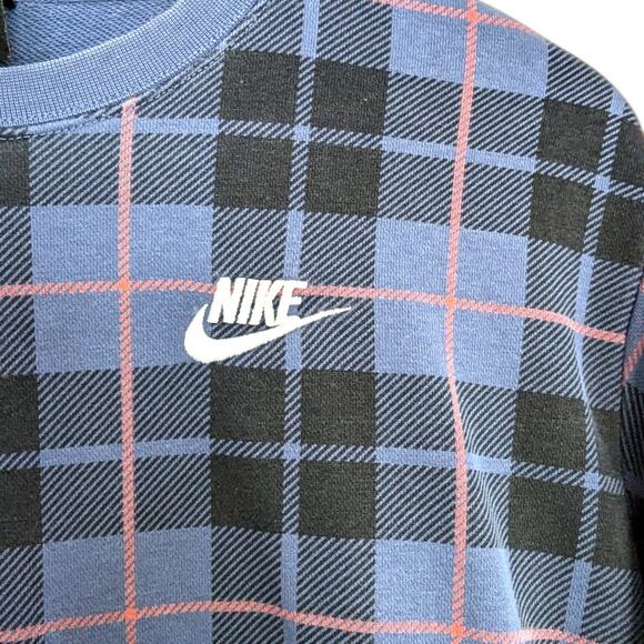Nike Sportswear Blue Plaid Cotton Crewneck Sweatshirt Size Small - Picture 4 of 7